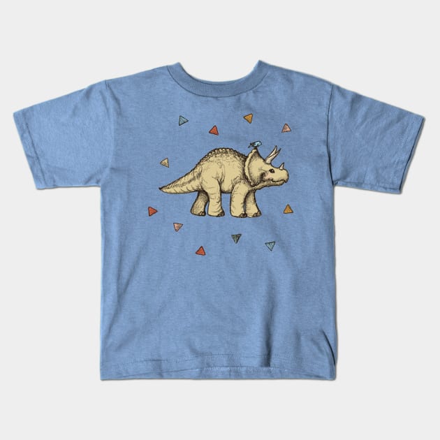 Triceratops & Triangles Kids T-Shirt by micklyn